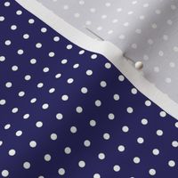 White on navy blue eighth inch polka dot