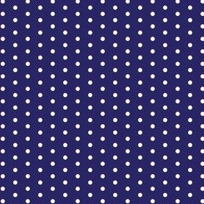 White on navy blue eighth inch polka dot