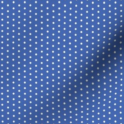 White on royal blue eighth inch polka dot