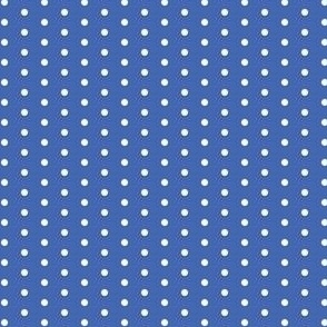 White on royal blue eighth inch polka dot