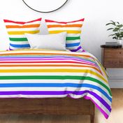 Two inch rainbow stripes on white fabric - horizontal 
