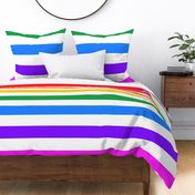 Two inch rainbow stripes on white wallpaper - horizontal 