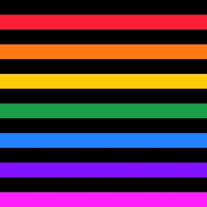 Two inch rainbow stripes on black fabric - horizontal 