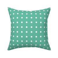 Regular white polka dot print on aqua