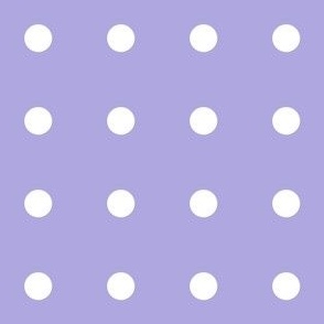 Regular white polka dot print on lilac