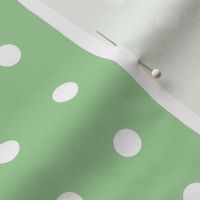 Regular white polka dot print on green