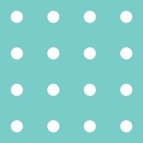 Regular white polka dot print on turquoise