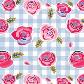 Smell the roses on blue gingham large