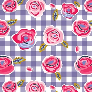 Smell the roses on gingham purple large