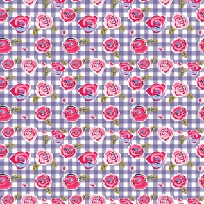 Smell the roses on gingham purple med