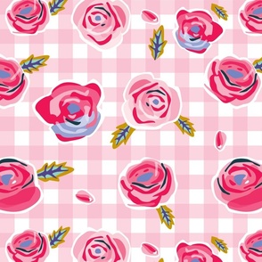 Smell the roses on gingham pink large