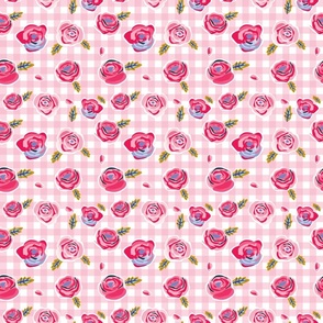 Smell the roses on gingham pink med