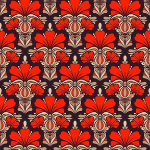 Fleur de Lille Art Deco Black Red