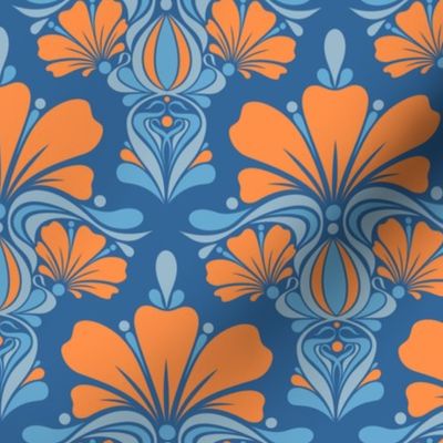 Fleur de Lille Art Deco Blue orange