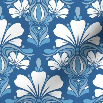 Fleur de Lille Art Deco Blue White