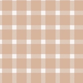 Basic trendy gingham design traditional winter plaid in white on beige tan