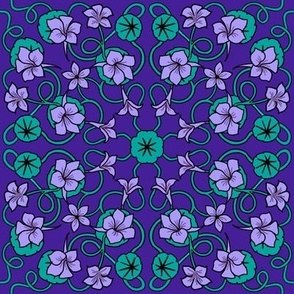 Art nouveau lilac nasturtiums on indigo 