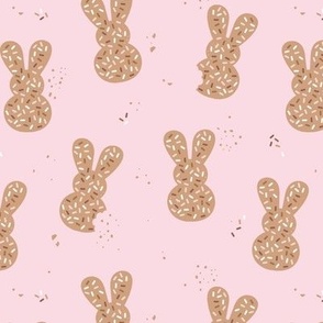 Easter bakery - bunny cookies and sprinkles for spring kids easter holiday design in soft pink blue and yellow on pink blush
