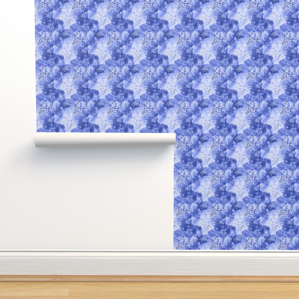 Boho Coastal Grandmother blue normal Wallpaper | Spoonflower