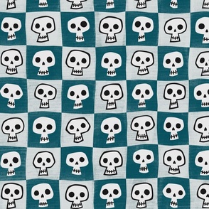 checkered skulls - teal