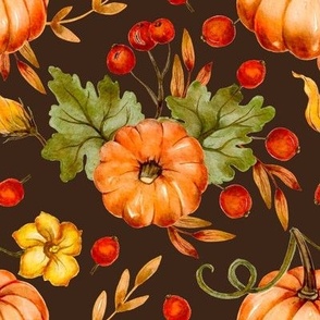 Pumpkin watercolor fall holiday pattern