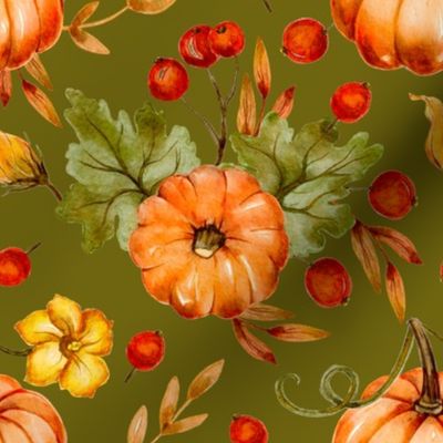 Pumpkin watercolor fall holiday pattern