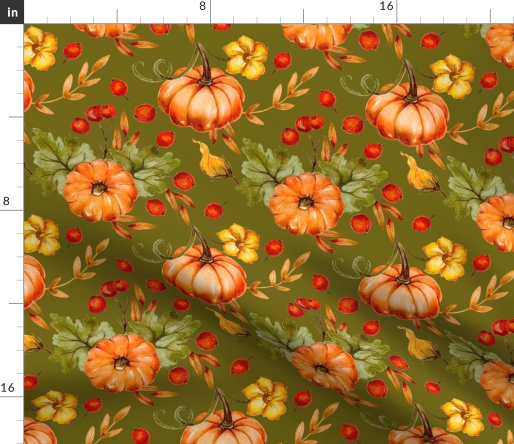 Pumpkin watercolor fall holiday pattern