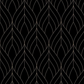ART DECO BLOSSOMS - LARGE SCALE, BLACK WITH GOLD LINE WORK