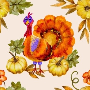 Turkey watercolor thanksgiving fall holiday pattern