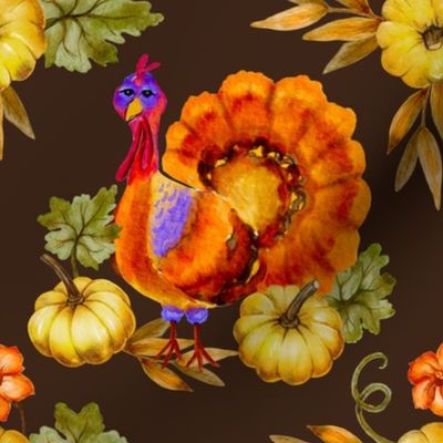 Turkey watercolor thanksgiving fall holiday pattern