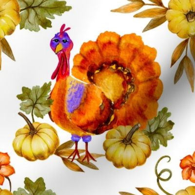 Turkey watercolor thanksgiving fall holiday pattern