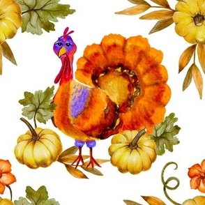 Turkey watercolor thanksgiving fall holiday pattern