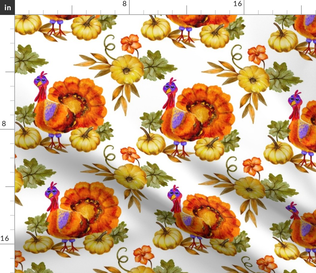 Turkey watercolor thanksgiving fall holiday pattern