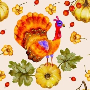 Turkey watercolor thanksgiving fall holiday pattern