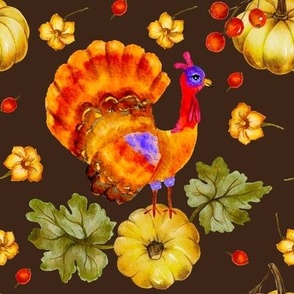 Turkey watercolor thanksgiving fall holiday pattern