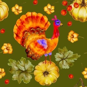 Turkey watercolor thanksgiving fall holiday pattern