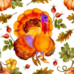 Turkey watercolor thanksgiving fall holiday pattern