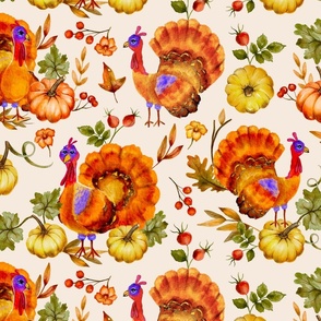 Turkey pumpkin detailed watercolor thanksgiving pattern