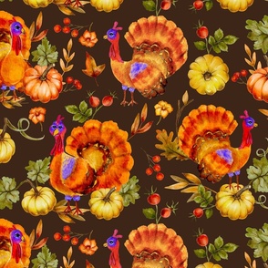 Turkey pumpkin detailed watercolor thanksgiving pattern