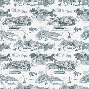 PALM SPRINGS MID-CENTURY TOILE - MUTED COLORS BLUE, MEDIUM SCALE