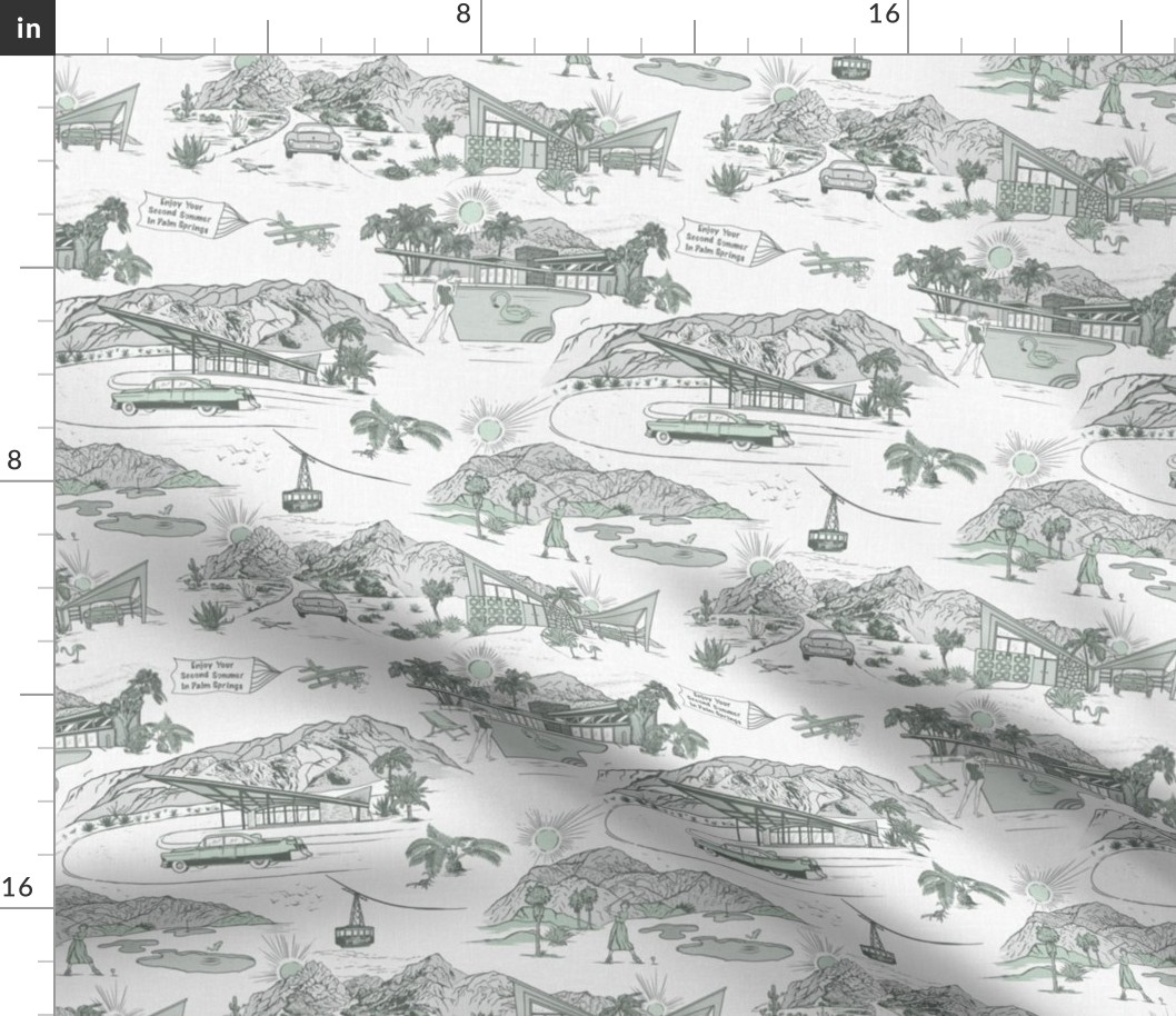 PALM SPRINGS MID-CENTURY TOILE - MUTED GREEN BLUE, MEDIUM SCALE