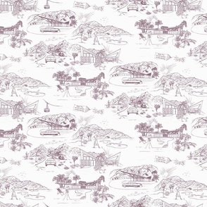 PALM SPRINGS MID-CENTURY TOILE - MUTED RED-BROWN ON WHITE, SMALL SCALE