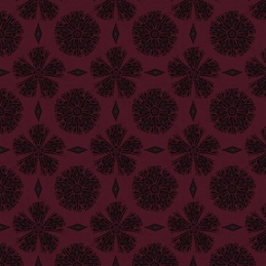 Ophelia Medallion Tile Black on Deep Wine