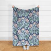 Victorian Daisy Damask in Blue - Extra Large