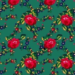 Polish Folk Flower with berries - Green