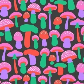 Trippy Pink and Green Neon Mushrooms on Charcoal