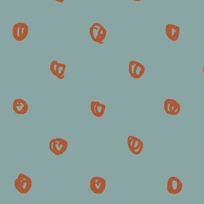 (S) Squiggly Circles in Geometric Rows and Columns Orange on Baby Blue