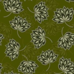 Jacobean Flower - Olive Green
