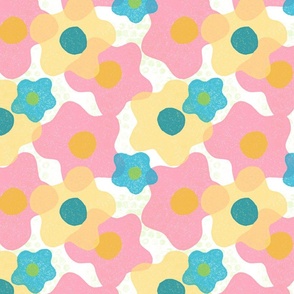 Fun Floral in Pink, Yellow, and Blue - Large Scale
