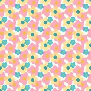 Fun Floral in Pink, Yellow, and Blue - Medium Scale